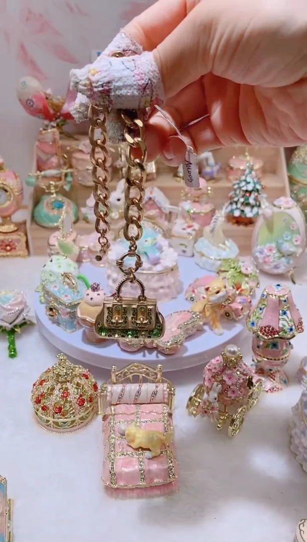 合金中古珐琅彩首饰盒摆件