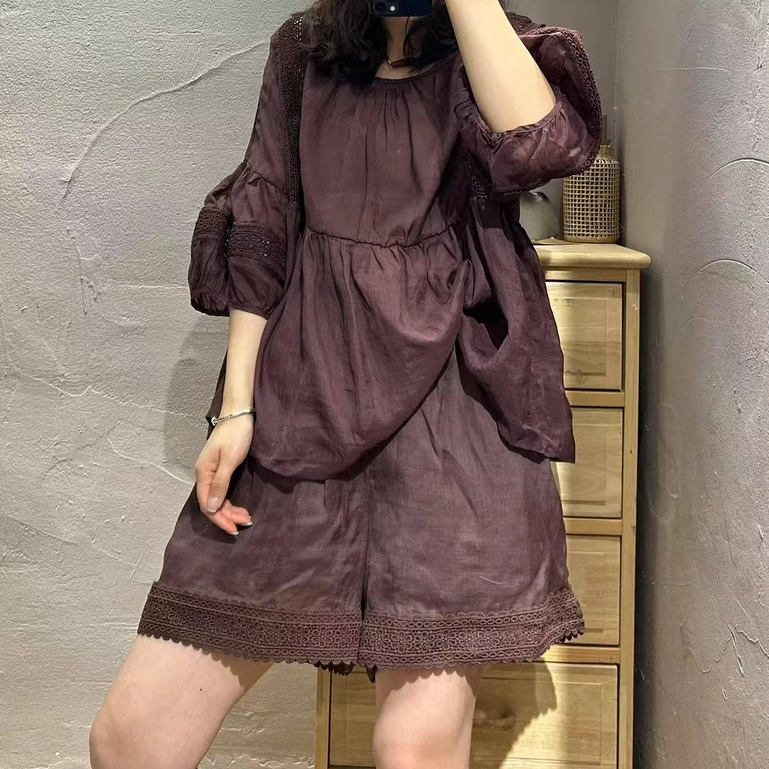 【半奏】夏季苎麻镂空简约通勤时尚短裤 腰围120臀围130裤长42