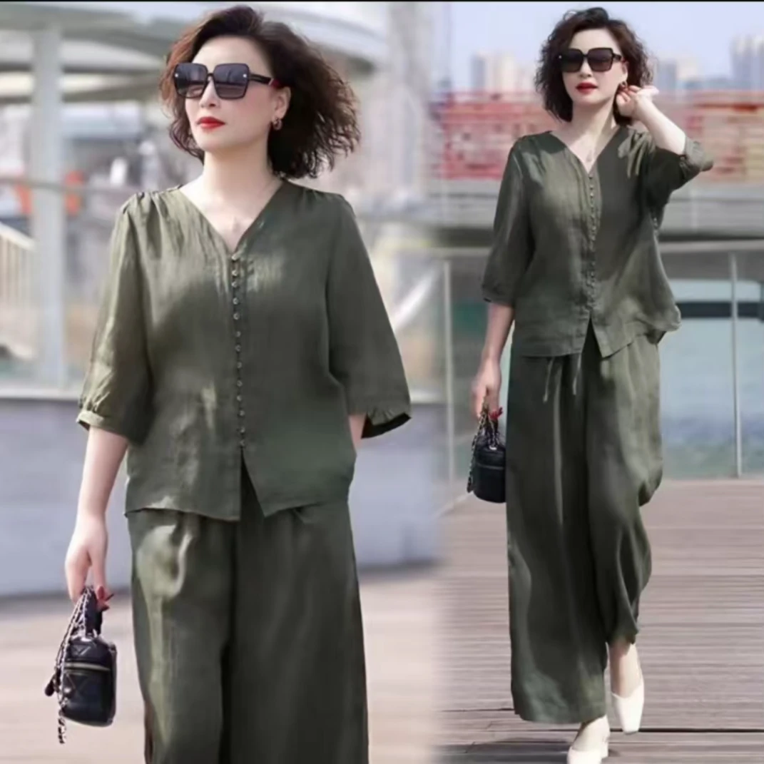 套装宽松大码气质洋气时尚休闲夏阔腿百搭女士复古薄款春夏减龄