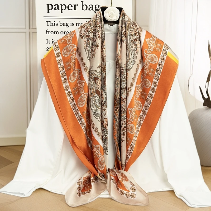 品牌新款100%桑蚕丝106cm似锦繁花高档真丝丝巾披肩大方巾礼盒装