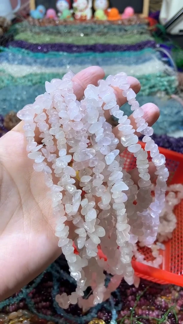 水晶珠宝半成品未镶嵌粉水晶2条