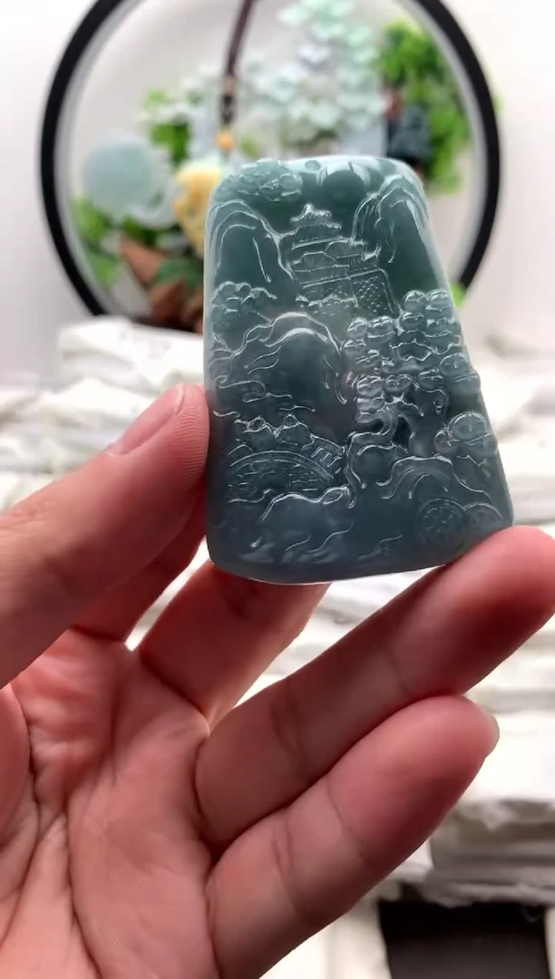 【闪购商品】翡翠颈饰未镶嵌山水牌【品质一般能接受再拍】