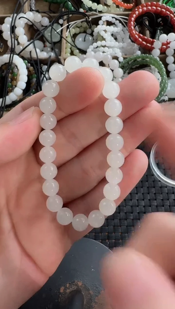 和田玉未镶嵌颈饰8mm白玉手串和田玉珠串