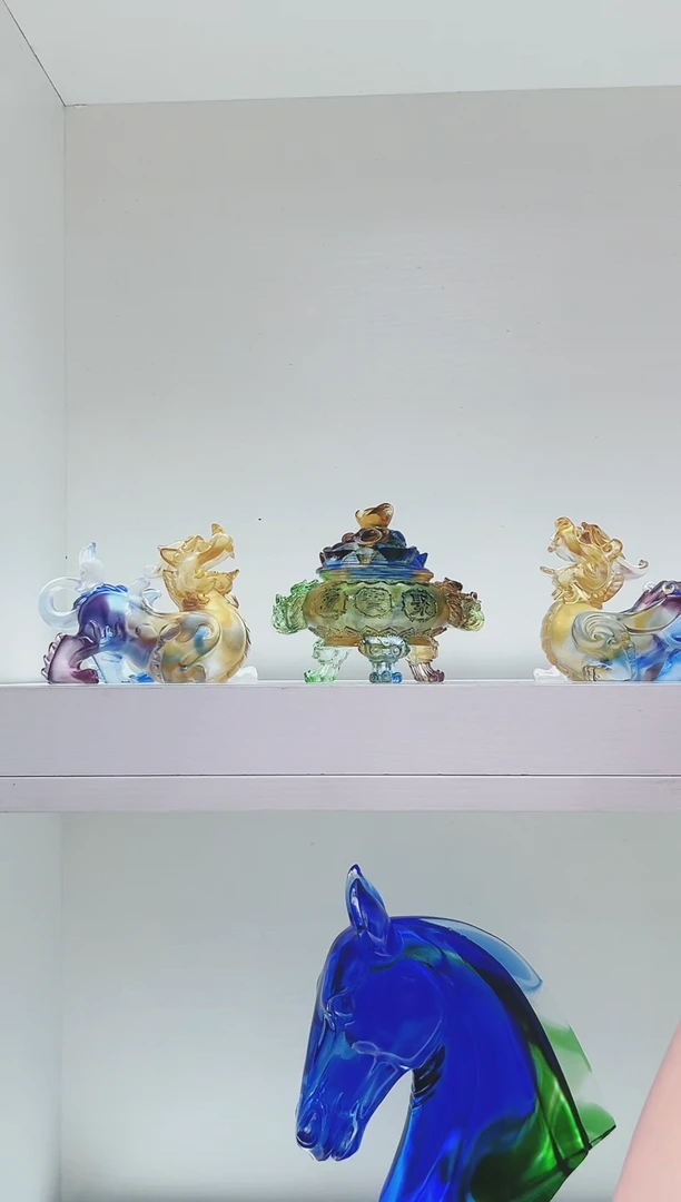 手工艺品琉璃古法琉璃一对貔貅加聚宝盆