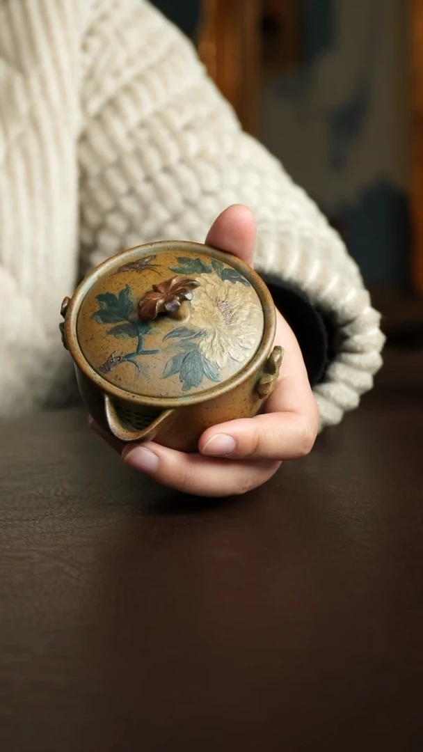 茶杯紫砂52号 特惠 李建军老师柴烧牡丹花手抓