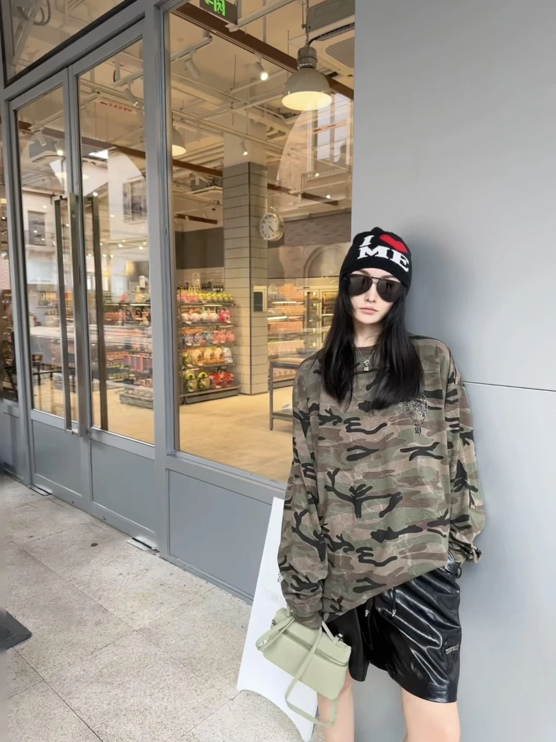【劉發發】U006【克罗心迷彩长袖】韩版百搭显瘦休闲打底宽松T恤