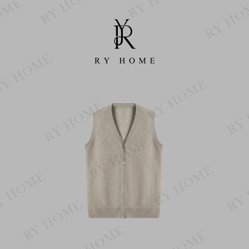 【容雨RYHOME】简约V领单排扣无袖针织开衫251M2881