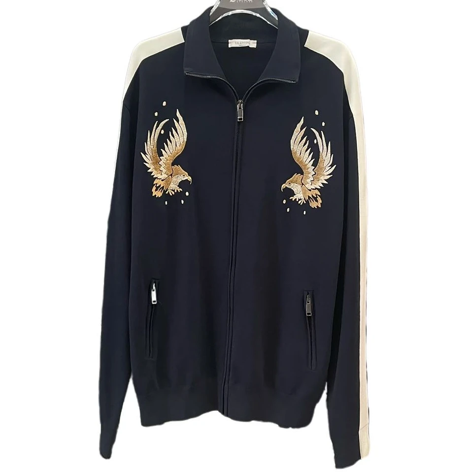 95新 Valentino/华伦天奴 美式街头复古空军绸缎刺绣外套 L码 CS