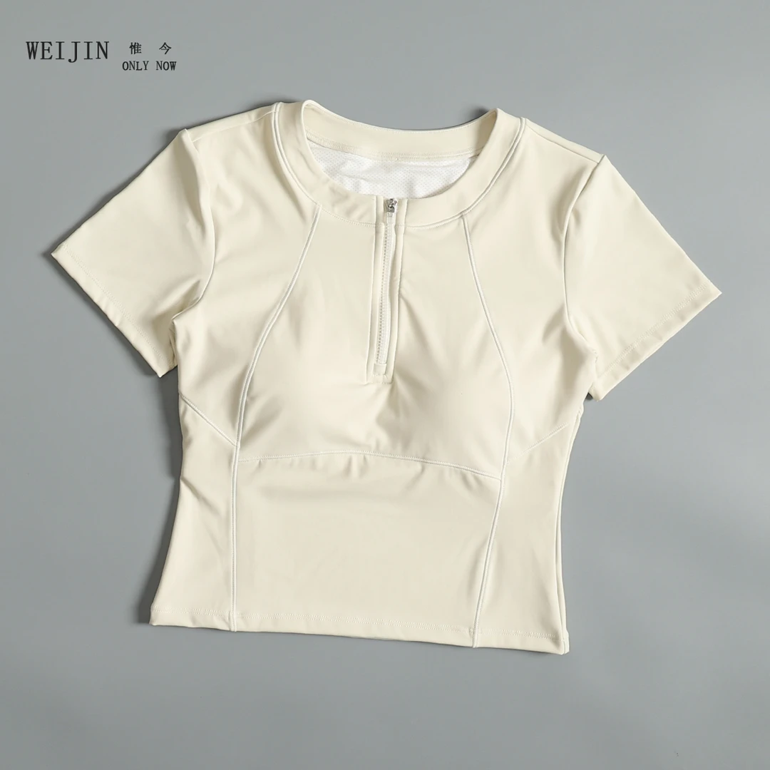 半拉链运动短袖女夏修身显瘦普拉提瑜伽服健身服单件