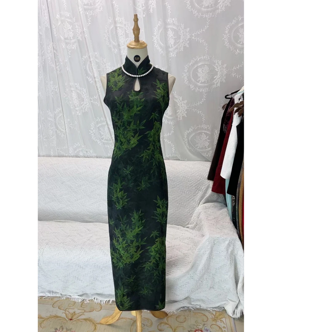 月亮家原创小众春款优雅古典温柔系时尚复古修身旗袍中国风印花（）