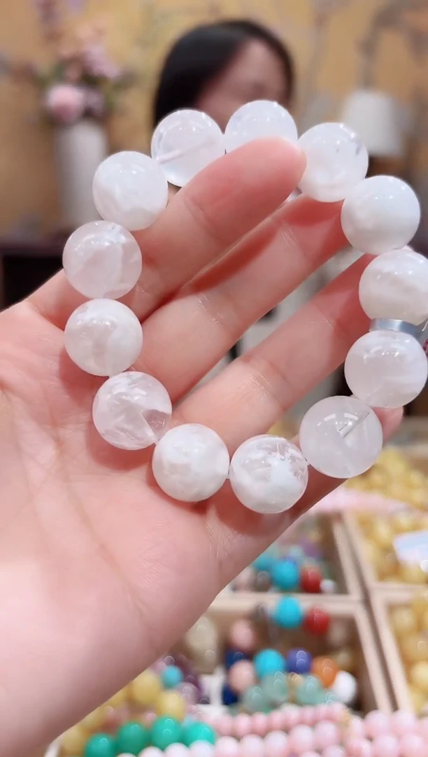 未镶嵌手串水晶15+天然白雪花幽灵水晶，天然晶体结构
