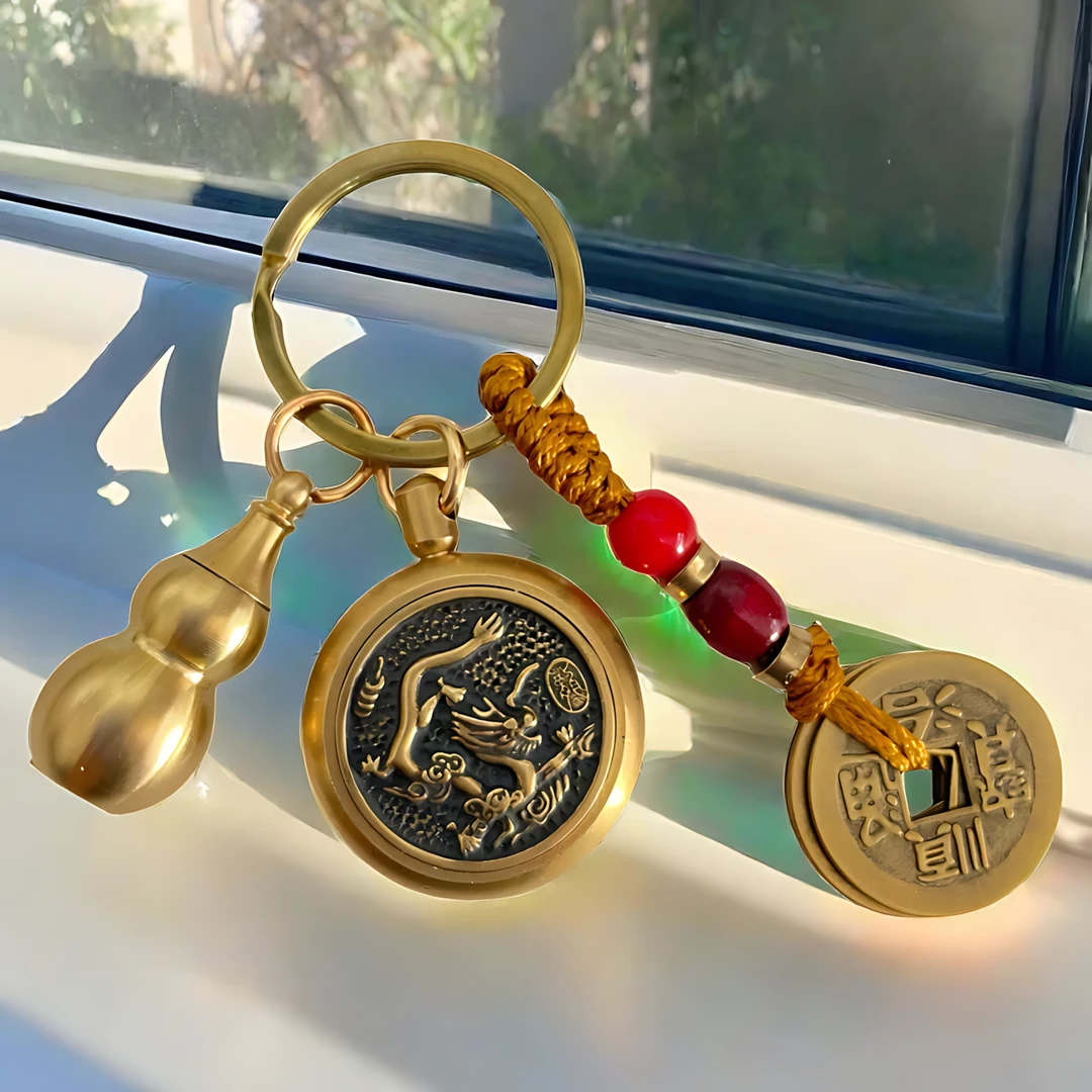 复古黄铜十二生肖转转铜葫芦钥匙扣挂件挂饰