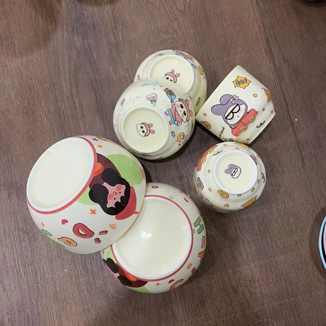 卡通亲子陶瓷餐具碗套装家用碗盘子汤碗米饭碗组合