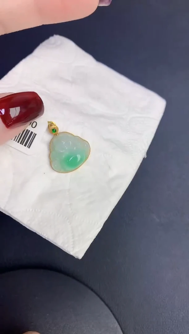 颈饰18K金镶嵌翡翠缅甸天然翡翠A货