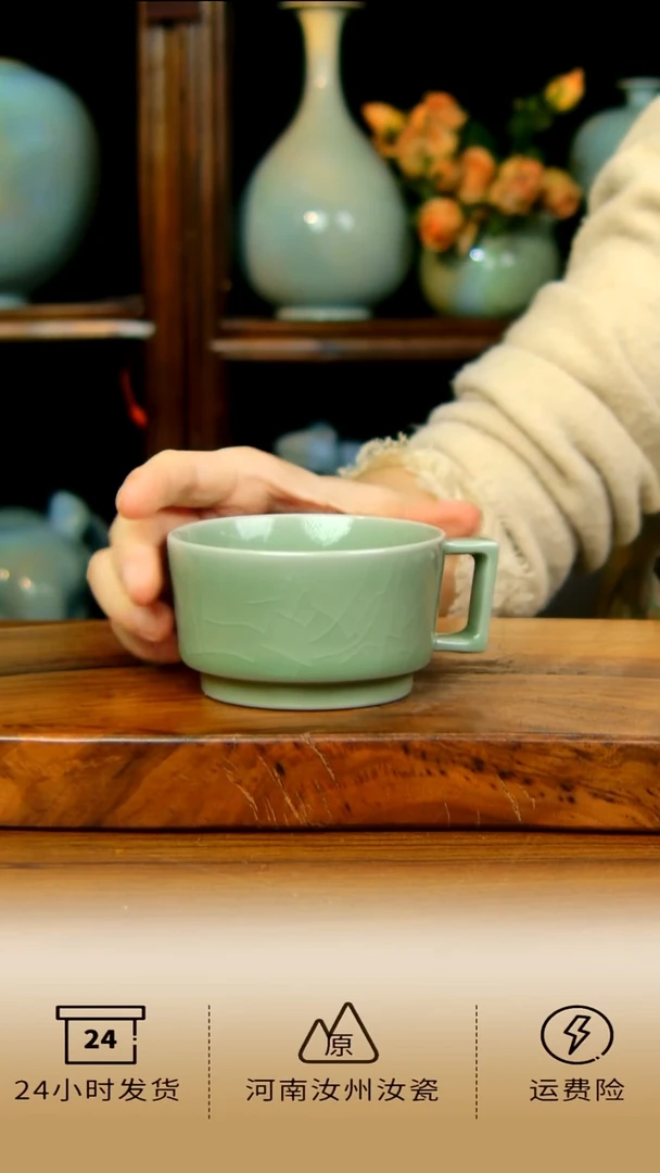 全手工豆绿釉咖啡杯不完美