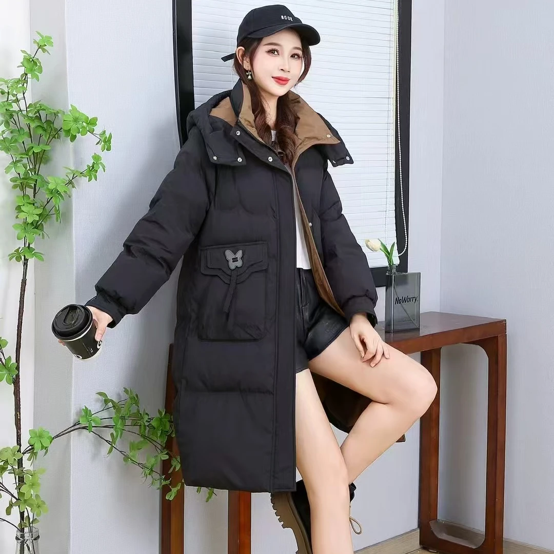 823羽绒服时尚休闲百搭女士连帽中长款加厚冬季洋气保暖宽松秋冬