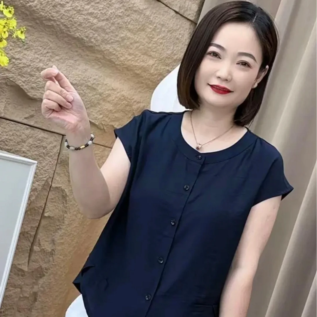 新款宽松时尚气质百搭夏季圆领开衫显瘦温婉风洋气扣子可打开