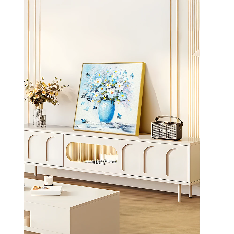 现代手工立体油画艺术餐厅装饰画客厅餐桌边柜厨房挂壁画花瓶6060