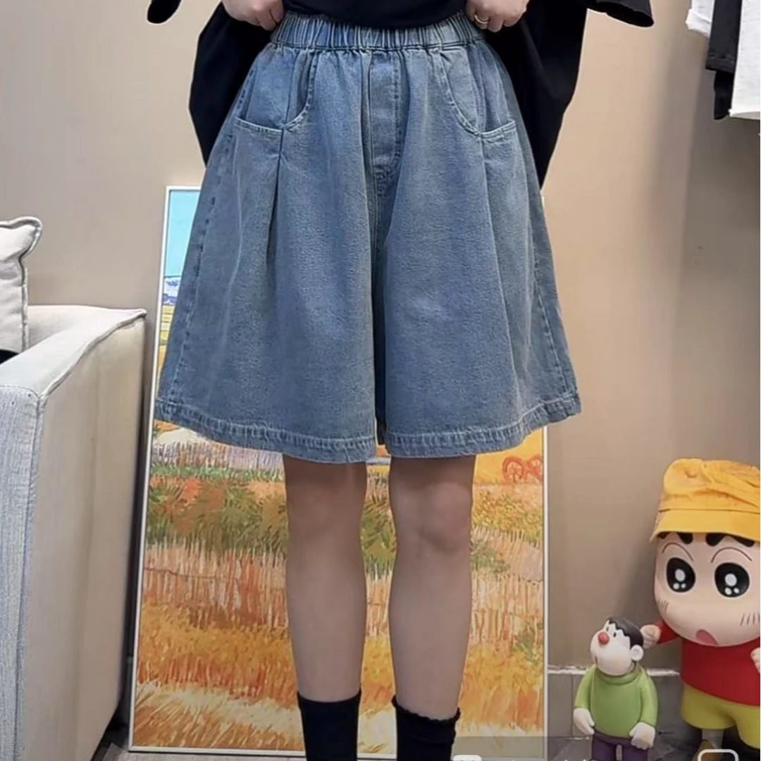 多口袋牛仔五分裤女宽松