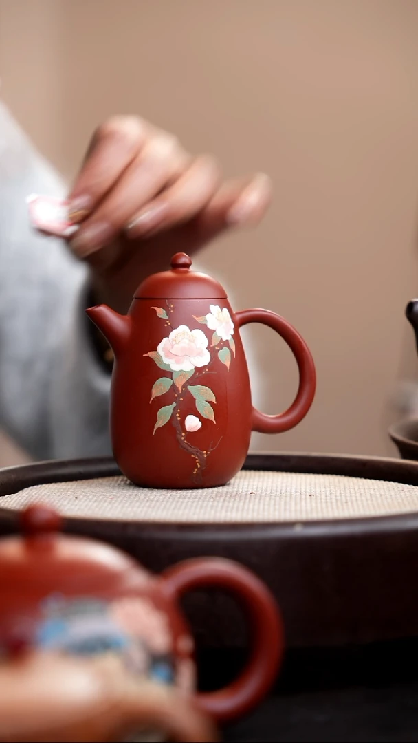 【闪购商品】紫砂茶壶朱泥高龙蛋泥绘花012
