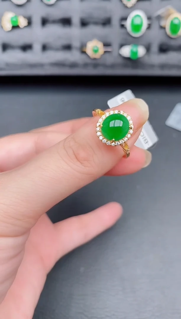 银S925镶嵌戒指翡翠天然a货翡翠211