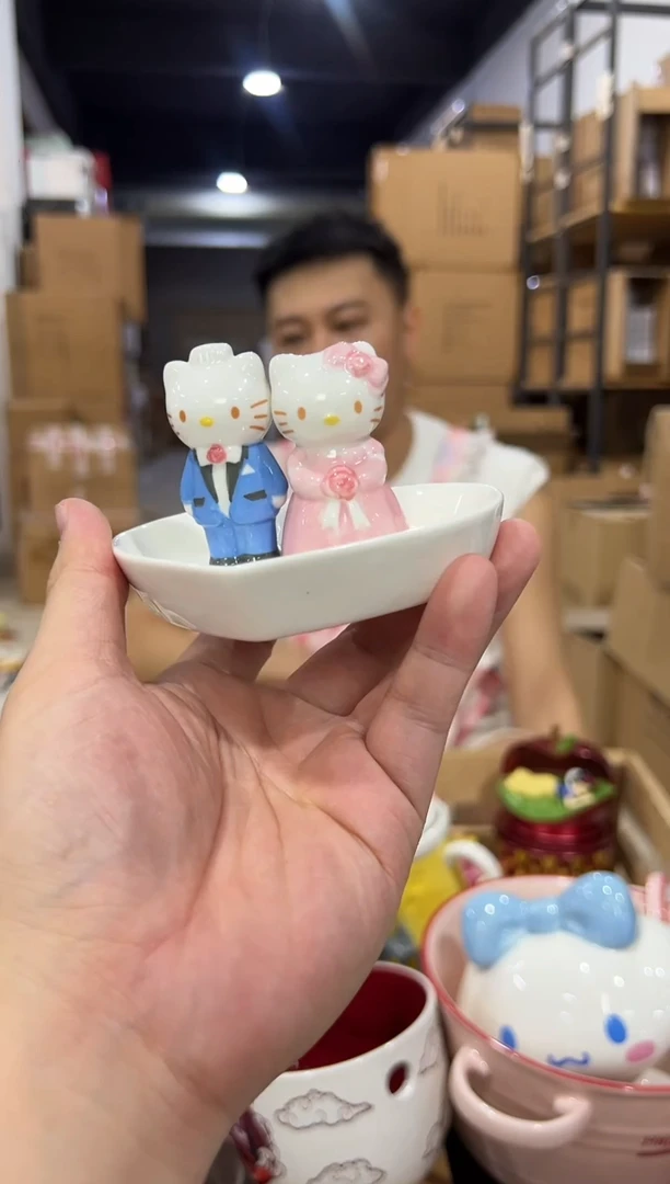 瓷片原盒kt猫结婚首饰盘