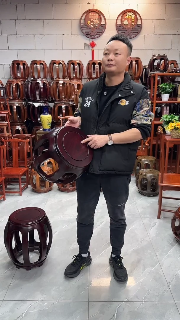 花梨木类坐具   酸枝色小号鼓凳2对（4条）