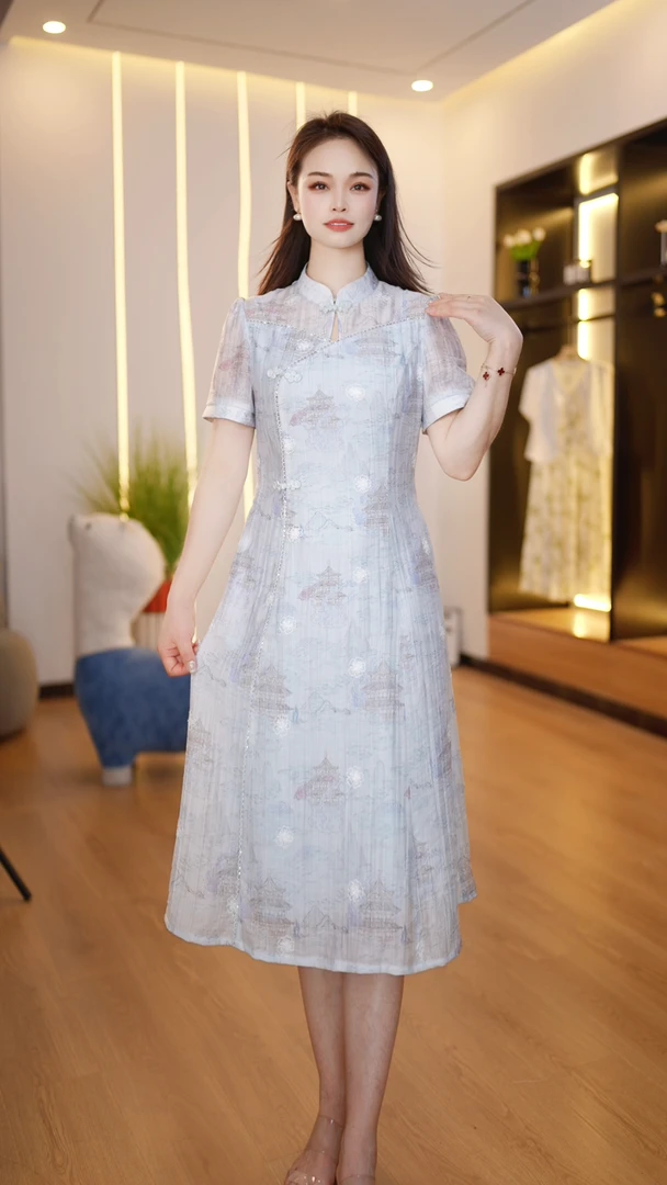 夏季连衣裙女高级感2025新款气质妈妈装收腰修身显瘦法式绝美裙子