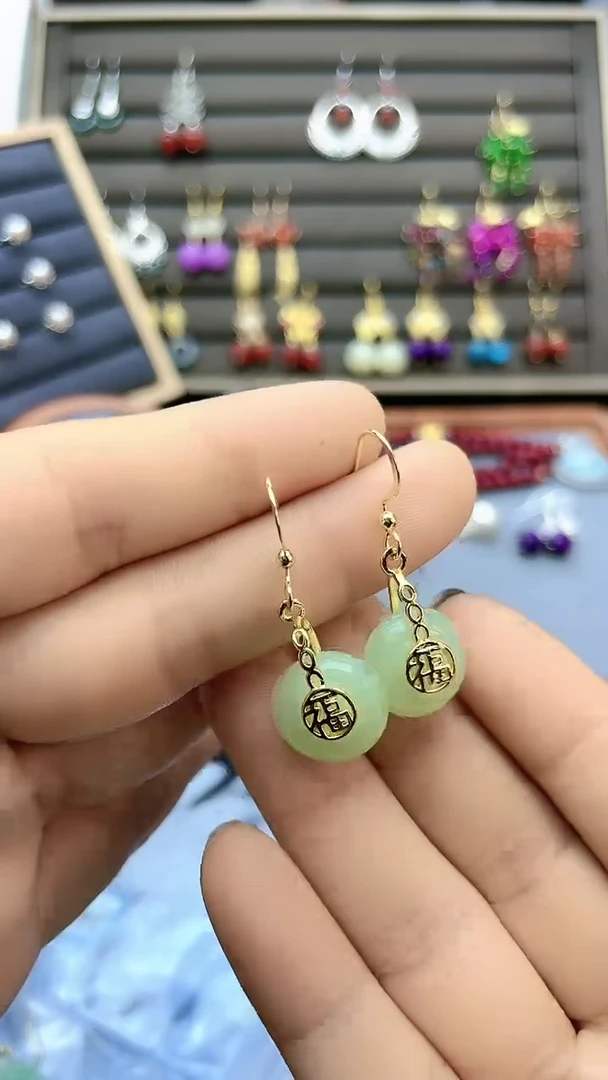 【闪购商品】和田玉耳饰14K金镶嵌400300
