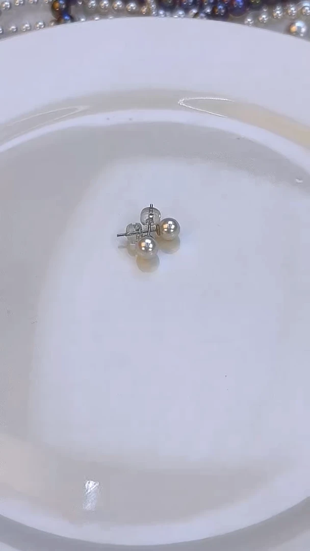 银S925镶嵌耳钉淡水珍珠5-6