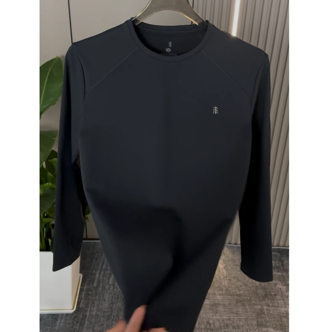 【圆领L+H】秋冬新款加绒圆领长袖t恤男士户外休闲运动百搭弹力