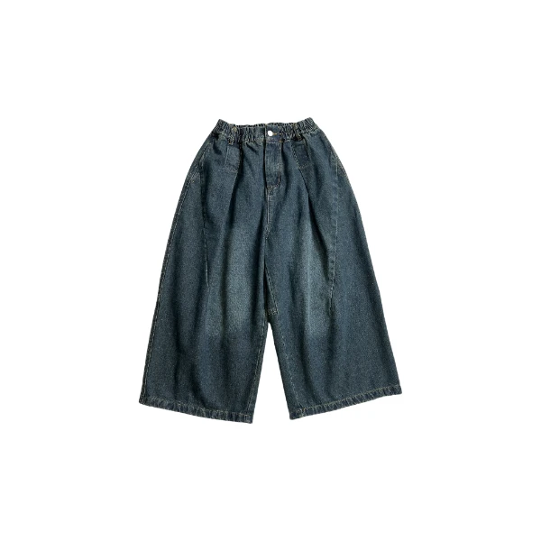 小满服饰-新品松紧腰阔腿牛仔九分裤