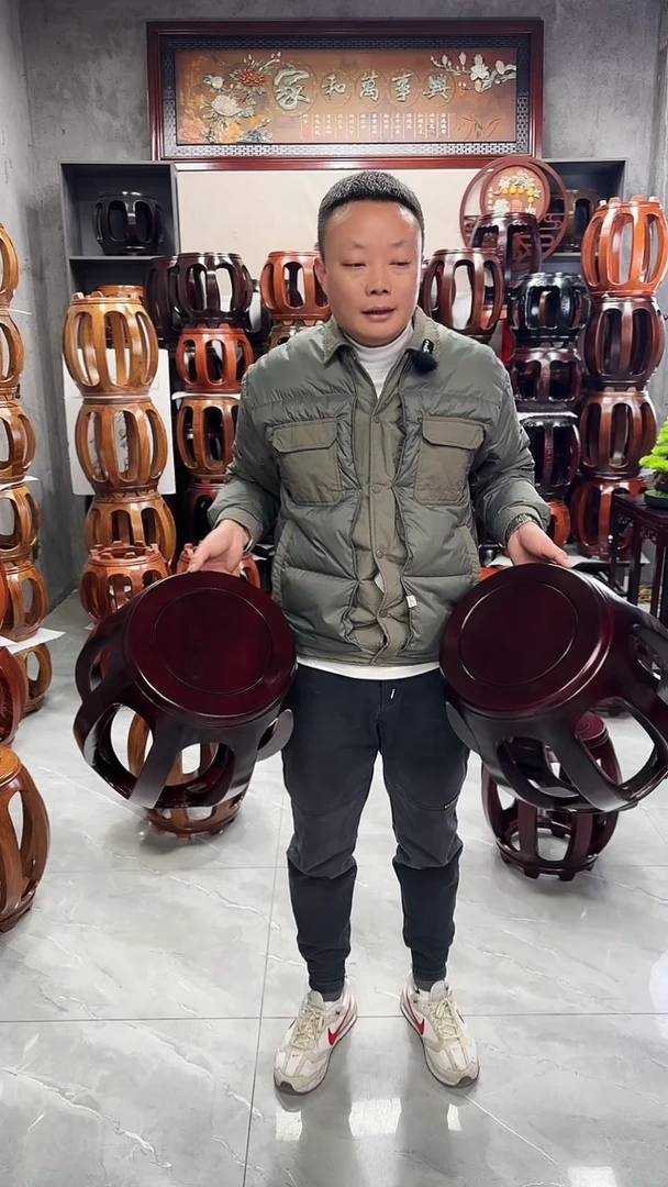 【闪购商品】花梨木类凳子酸枝色大号鼓凳6条