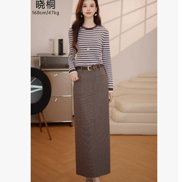 GIRDEAR/哥弟新款裙装修身气质高腰开叉直筒包臀半身裙1200369