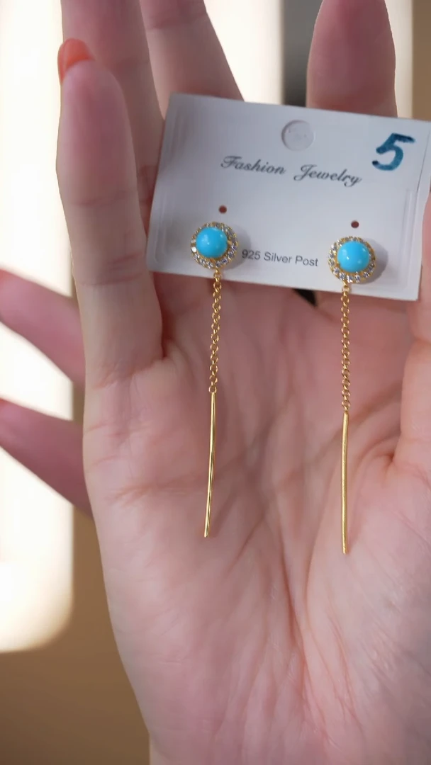 银S925镶嵌绿松石耳饰秒拍号5