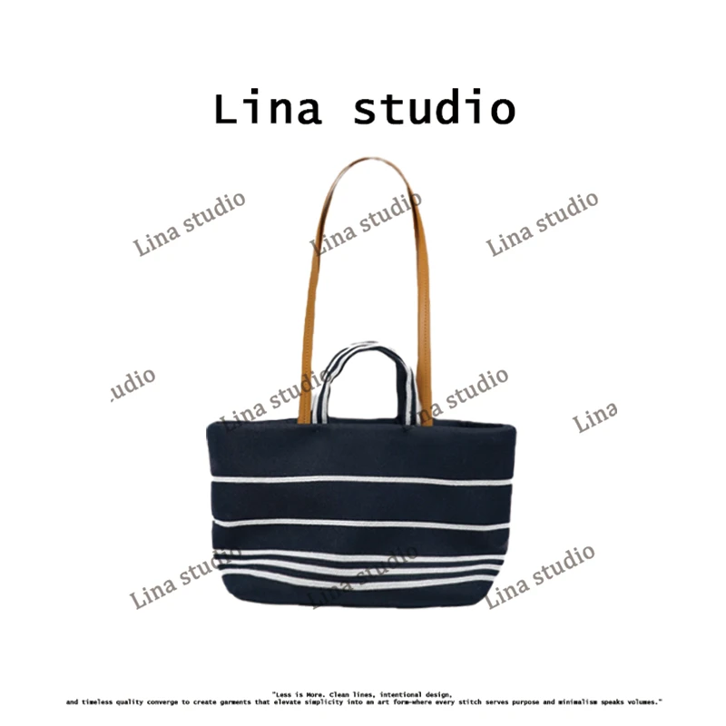 Lina studio‘’海军风‘’休闲时尚小众牛仔托特包夏季文艺ins