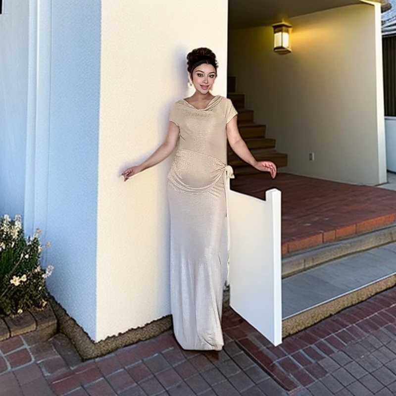 高弹力优雅气质显瘦夏季修身宴会香槟色长款设计师连衣裙