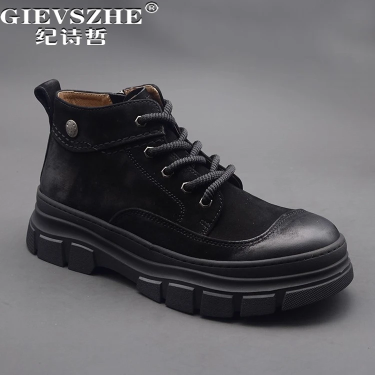 纪诗哲男鞋潮流透气简约短靴百搭秋冬休闲鞋子男款时尚厚底马丁靴
