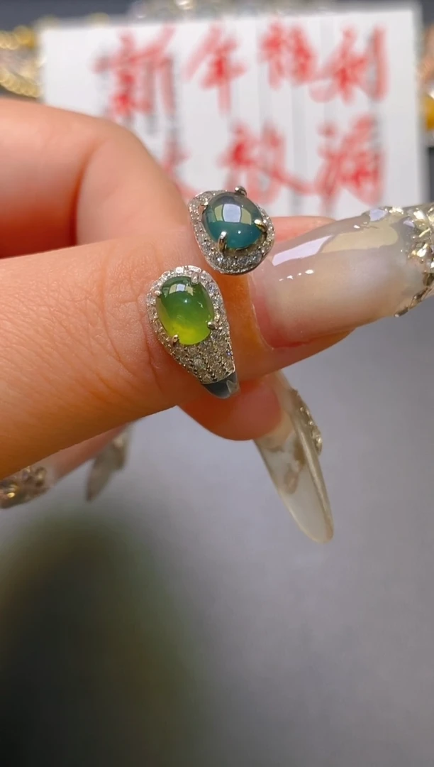 【闪购商品】翡翠耳饰银S925镶嵌天然A货翡翠1