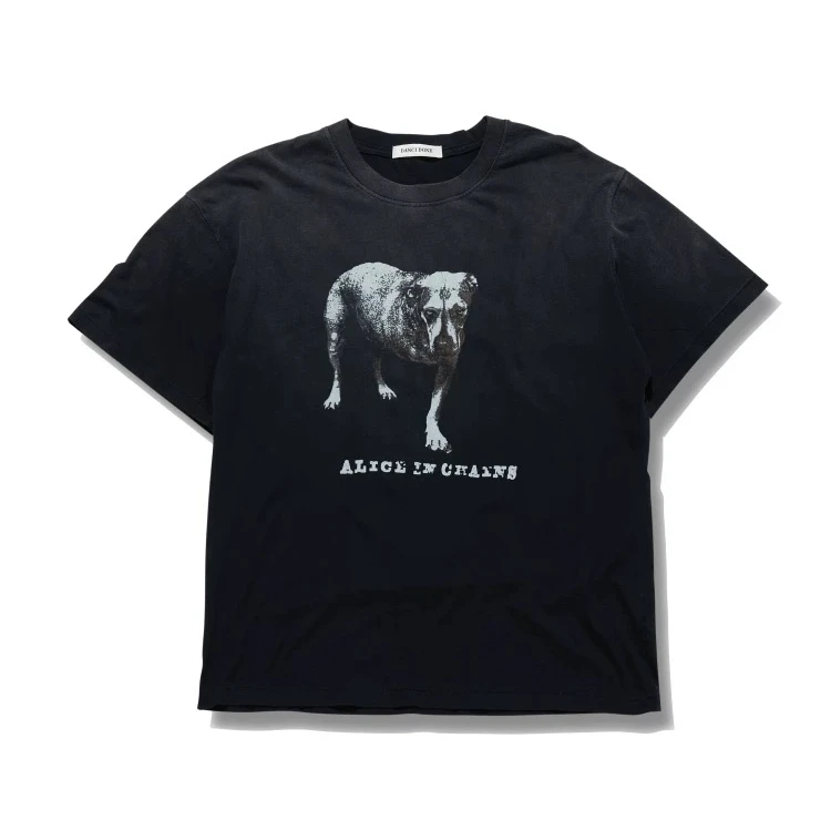 Danci Done Vintage 单缝线摇滚狗渐变水洗正肩短宽松复古短袖T恤