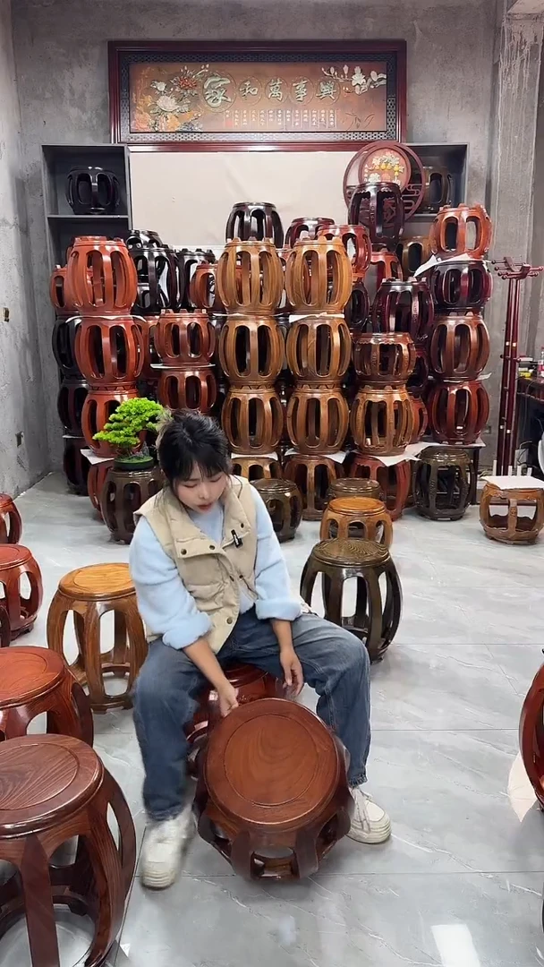 【闪购商品】花梨木类家具胡桃色大号鼓凳三个