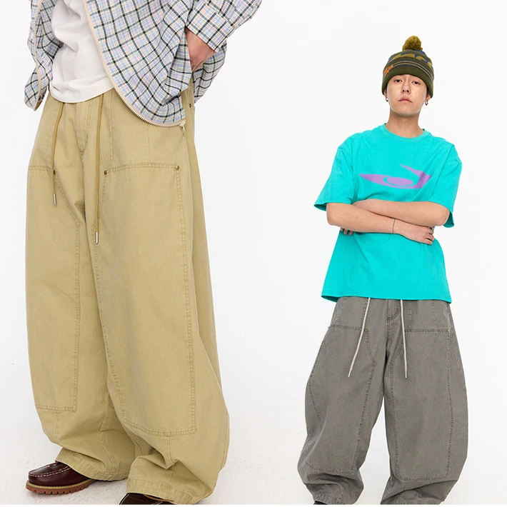 江南先生美式复古刺绣茧型阔腿工装裤春季男女情侣休闲裤JN51B16