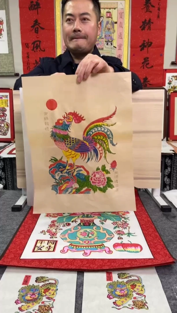 【闪购商品】画芯仿古金鸡报晓手工制作精品