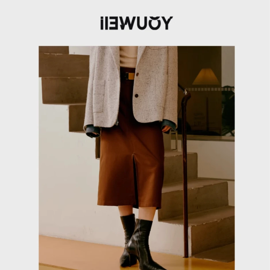 有尾YOUWEI老钱直身半裙Y5823328开叉半身裙高腰