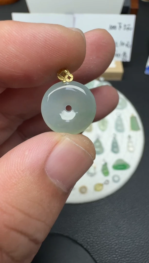 颈饰18K金镶嵌翡翠 （6号）纯天然A货缅甸翡翠 锁骨吊坠