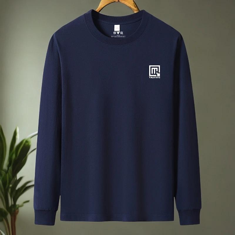 雅鹿男装83-秋季纯棉束口男款长袖T桖上衣简约宽松打底衫重磅内搭