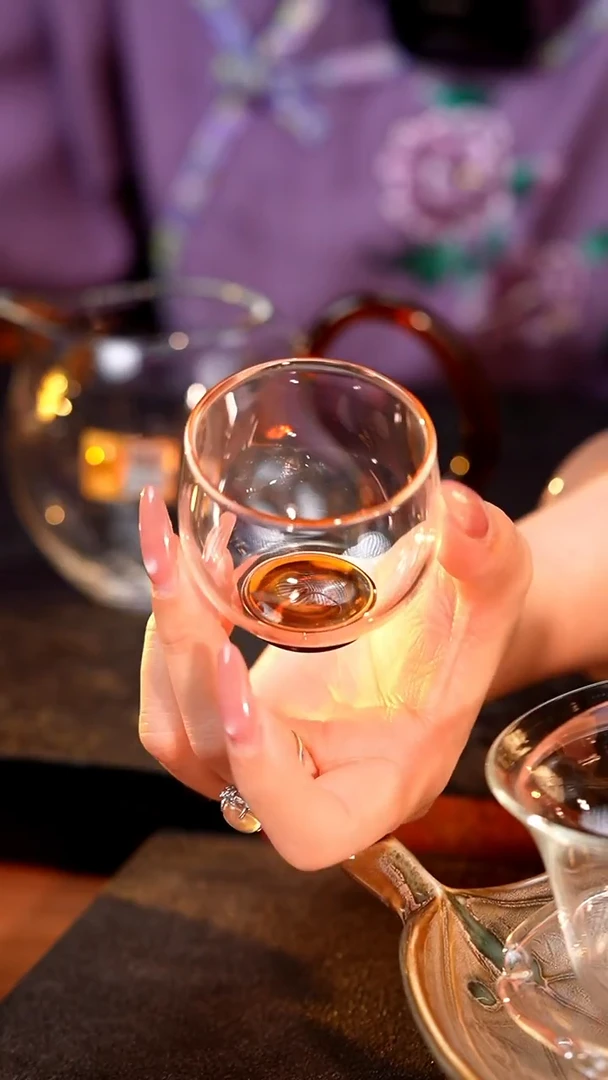 暗香疏影/圆融杯/手工彩璃窨底/琥珀