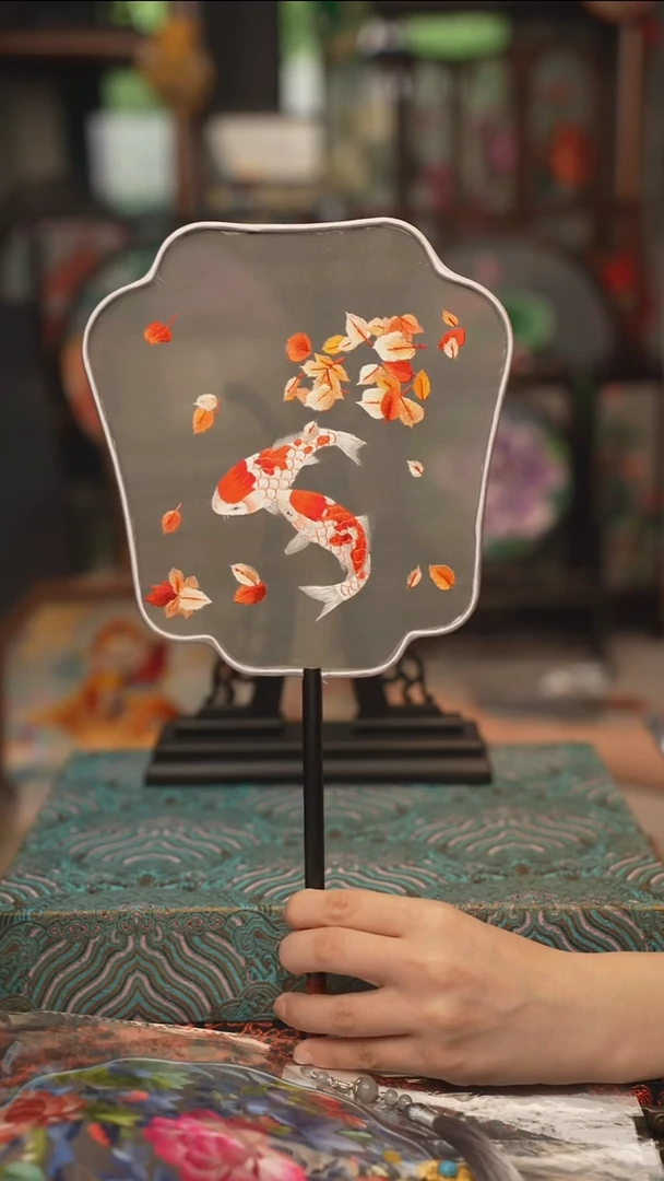 扇子团扇 绣花双面非遗