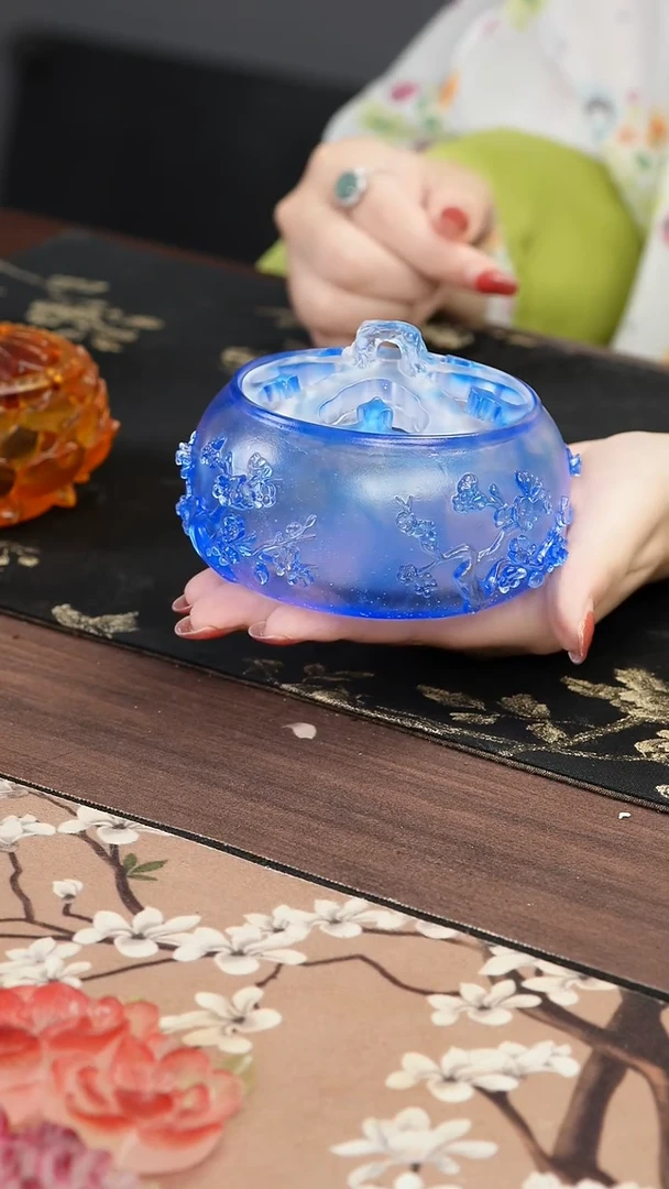 手工艺品琉璃蓝色梅花香炉