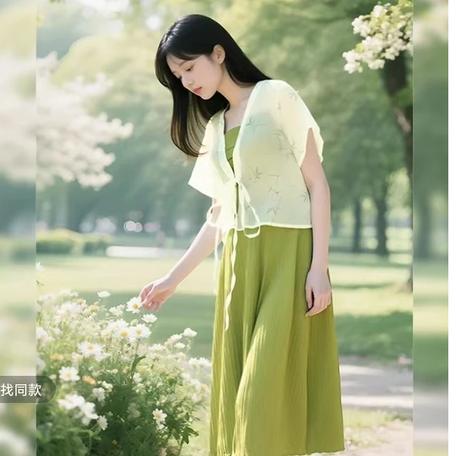 YH-66988大码女装胖mm韩系简约风无袖收腰系带吊带连衣裙夏新款